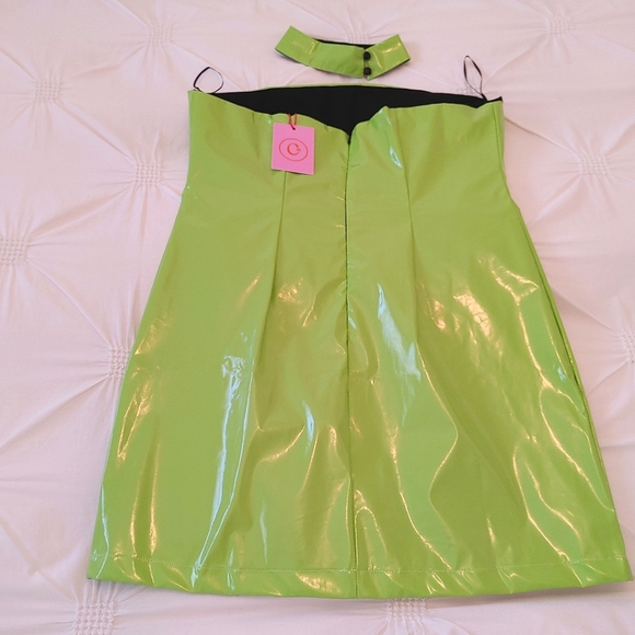 Capsule 98 lime green faux latex/vinyl mini dress. Size 10 - Picture 3 of 6